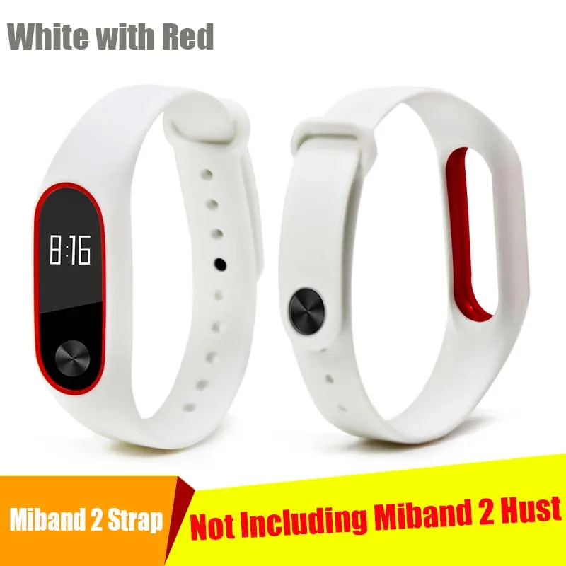 White with red BOORUI, два цвета, mi band, 2 ремешка, силиконовый, здоровый, Pulsera, цветной, сменный, ремешок на запястье для xiaomi mi 2, smart band, 15 цветов - Цвет: White with red