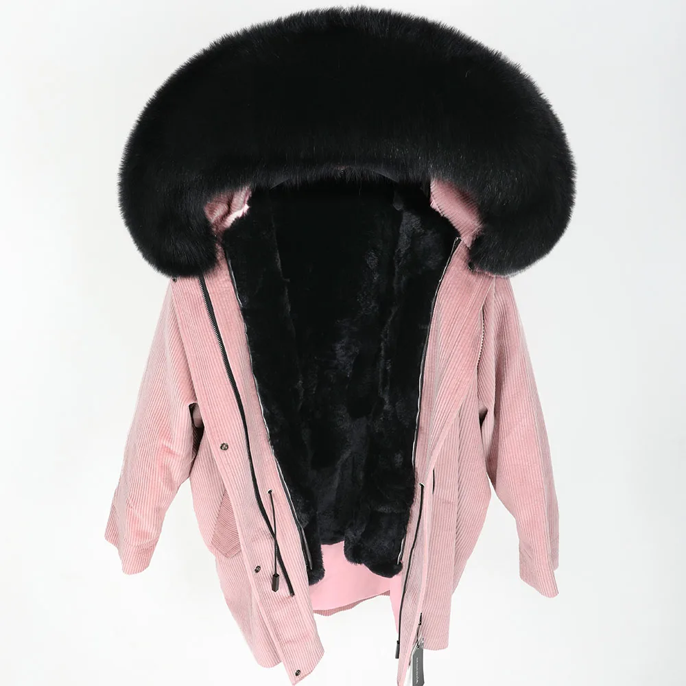 Fox fur collar--3 Зимняя куртка с подкладкой из натурального кроличьего меха, Женская парка, меховое пальто, вельвет, воротник из натурального меха енота, теплые длинные парки - Цвет: Fox fur collar--3