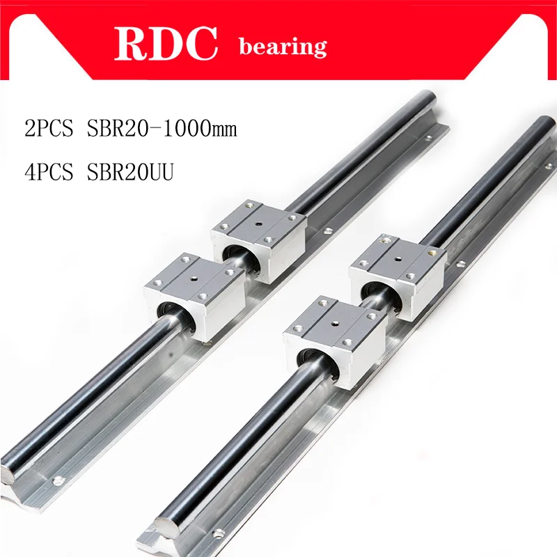 Линейный подшипник SBR20 1000 мм 2 шт. поддерживаемые рельсы + 4 SBR20UU sbr20 Длина для