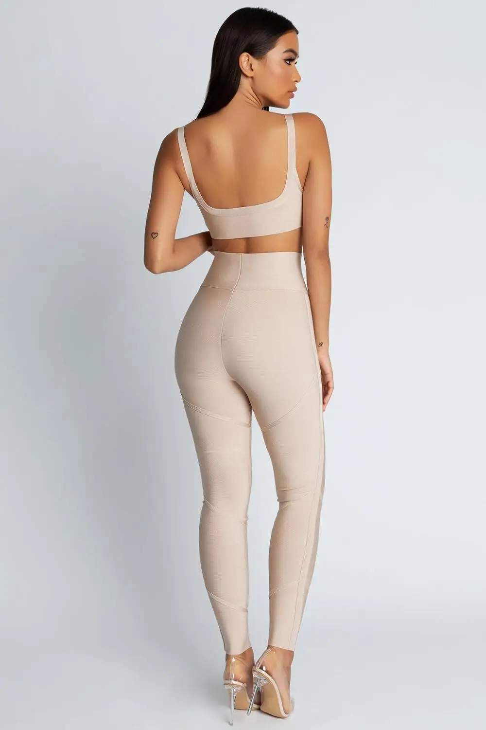 

KLEEZY 2020 New Summer Women Celebrity Evening Party Spaghetti Strap Nude 2 Piece Set Vestidos Verano Sexy Club Set HL4956