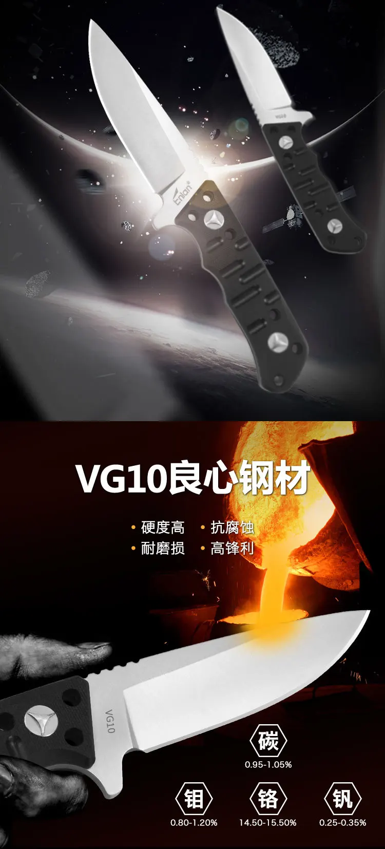 Enlan EG001 VG10 нож с фиксированным лезвием, полный Tang дизайн G10 складной походный нож для выживания, общепользовательский охотничий нож, фиксированные ножи