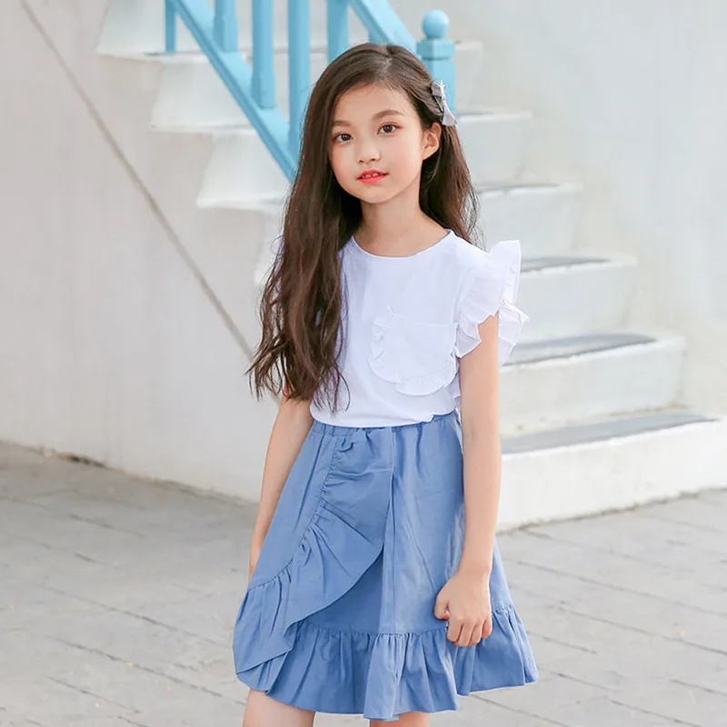 4 to 14 years kids &amp teenager girls summer fashion ruffle cotton casual trumpet skirts children red blue tutu skirt clothes |