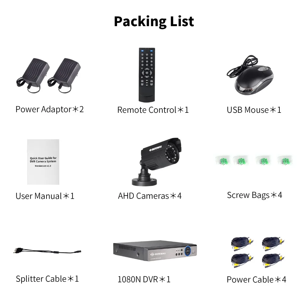 DEFEWAY 1080N HDMI DVR 1200TVL 720P HD наружная система камер домашней безопасности 4CH видео наблюдения DVR AHD CCTV комплект seguridad