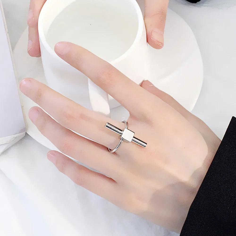 Простое кольцо из сплава в стиле линий открытое Двухслойное геометрическое для