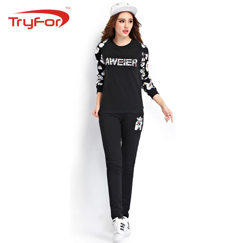 Женская обучение спортивный костюм печати стиль тонкий спортивной осенью и