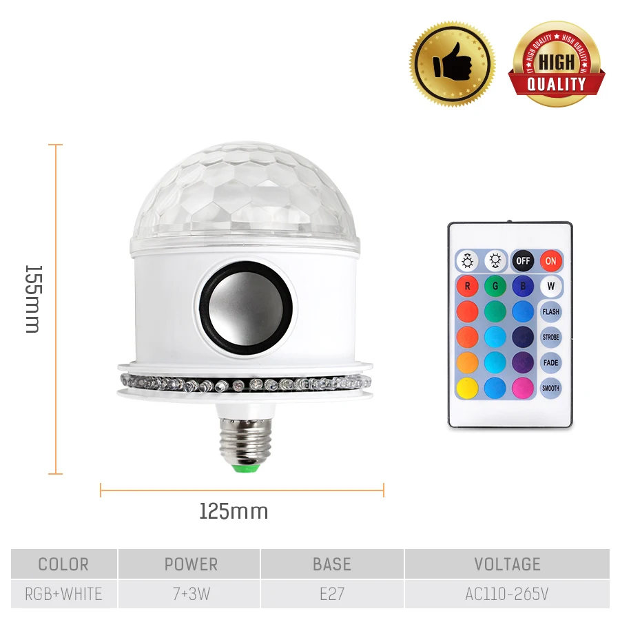 Bluetooth пульт дистанционного управления E27 диско шар лампочки AC110 265V LED RGB + белая
