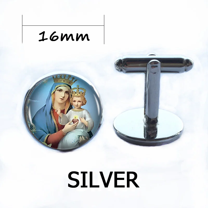 Женская цепочка с кабошоном винтажная длинная Серебряная подвеской Дева Мария