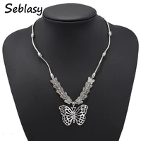 seblasy tibet big hollow butterfly statement necklaces pendants for women jewelry vintage bohemian butterfly chain necklaces