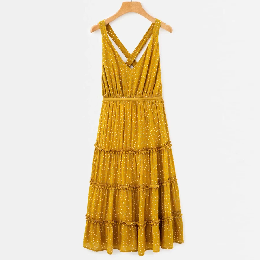 Женское платье в горошек без рукавов с открытой спиной|Женские платья| |