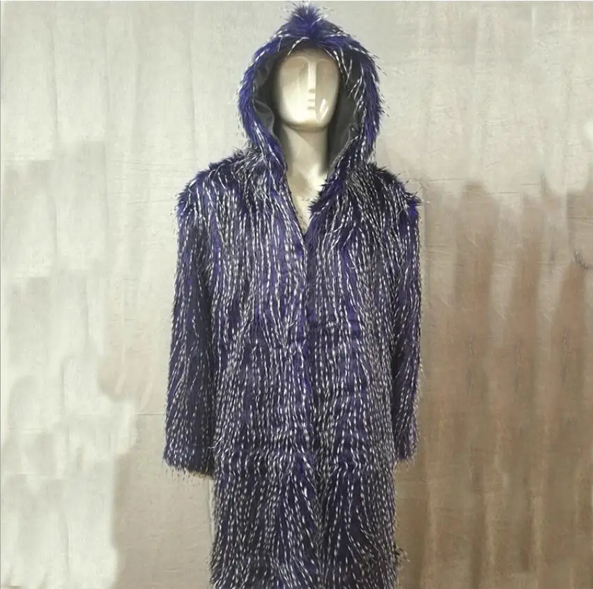 Мужская куртка с искусственным мехом K1128 длинная теплая из искусственной кожи