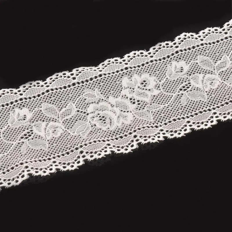 Width 6cm Rose Flower White Embroidered Springy Lace Fabric DIY Clothing Accessories Trim Ribbon For Wedding 5 Yard/lot C1982