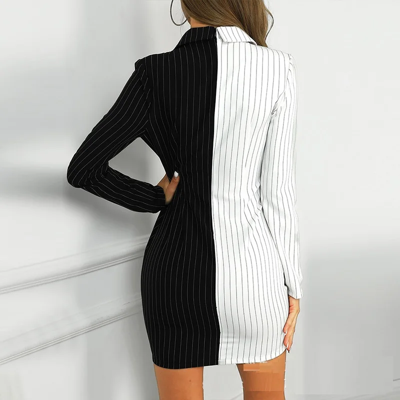 Женское платье блейзер на пуговицах черное/белое Деловое составного кроя с