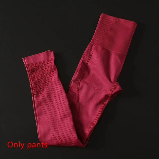 Wine red pants 2 шт./компл. Бесшовные Спортивный костюм Для Женщин Йога набор мягкий пуш-ап спортивный бюстгальтер Фитнес Костюмы женские эластичные леггинсы, брюки для девочек - Цвет: Wine red pants