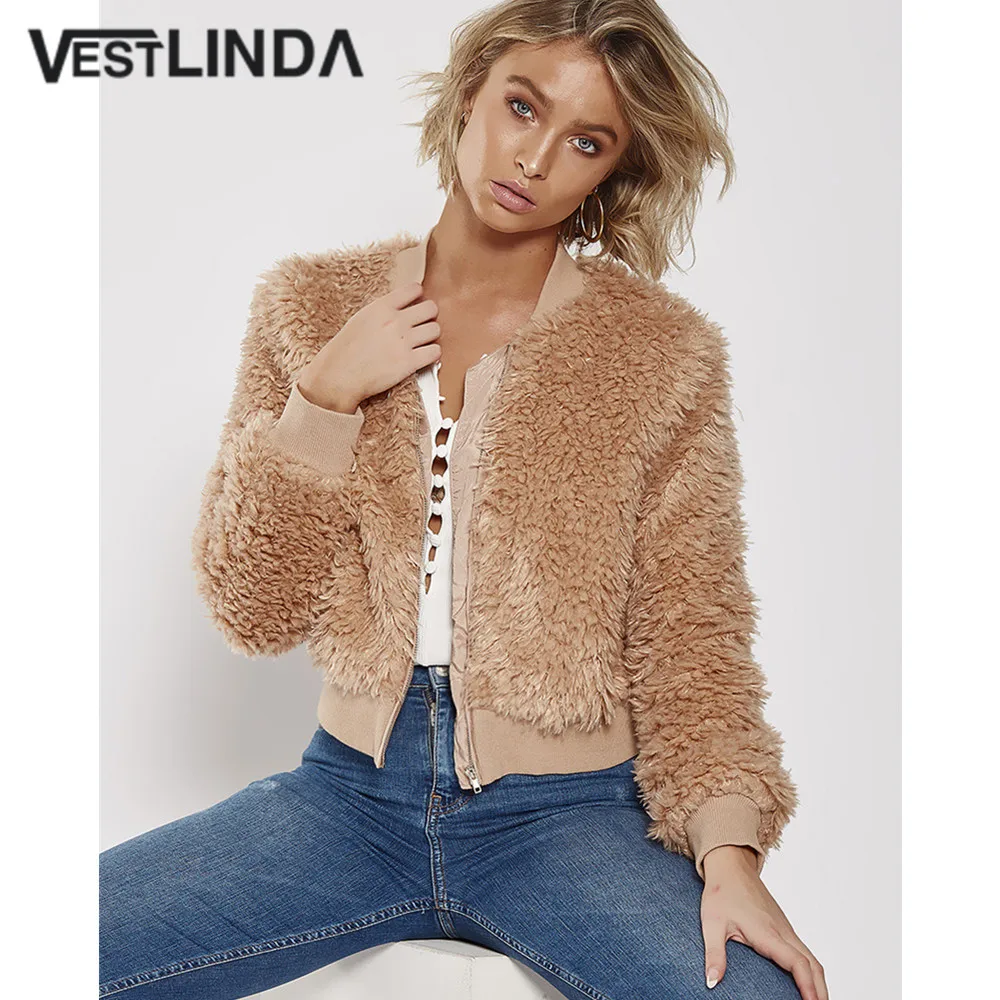 Куртка VESTLINDA из искусственного меха женская короткая куртка с воротником стойкой