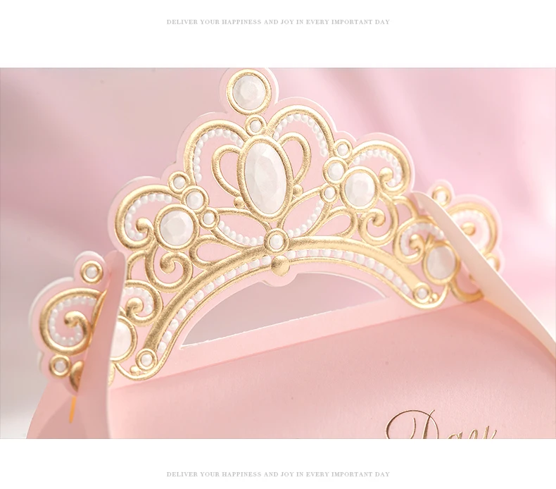 2016 New 50 Pieces Pink Gold Shiny Crown Wedding Candy Favors Boxes Box Sweets Chocolates Bags Party Supplies |