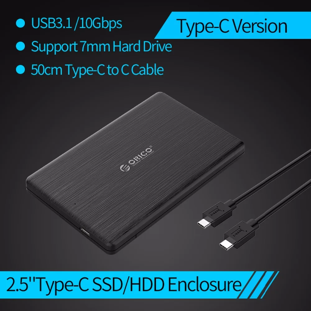Чехол ORICO HDD 2,5 ''type-C SSD корпус USB3.1 10 Гбит/с USB C SSD футляр для внешнего жесткого диска HighSpeed для 7 мм SSD Поддержка UASP