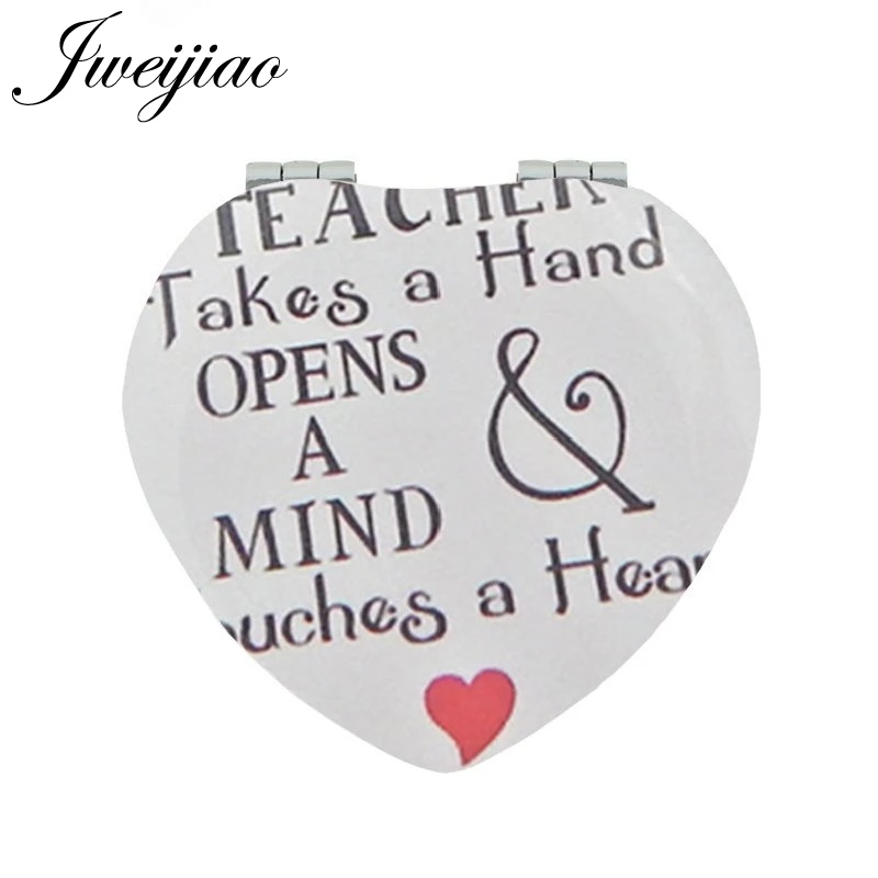 

JWEIJIAO teachers day gift Makeup mirrors i read there fore i am heart apple Heart Double Sides Folding Hand Mirror FQ417