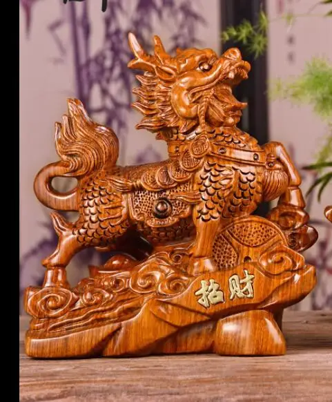 Chrysanthemum Yellow rosewood pear Kirin placed pieces of real wood mahogany zhaocai town house kirin office living room home | Дом и сад