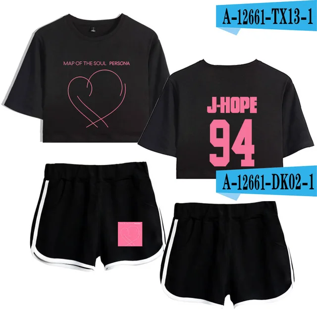 02 JIMIN J-HOPE, летняя верхняя одежда из двух предметов, футболка и шорты, женский костюм, укороченный топ+ шорты, спортивный костюм - Цвет: 02