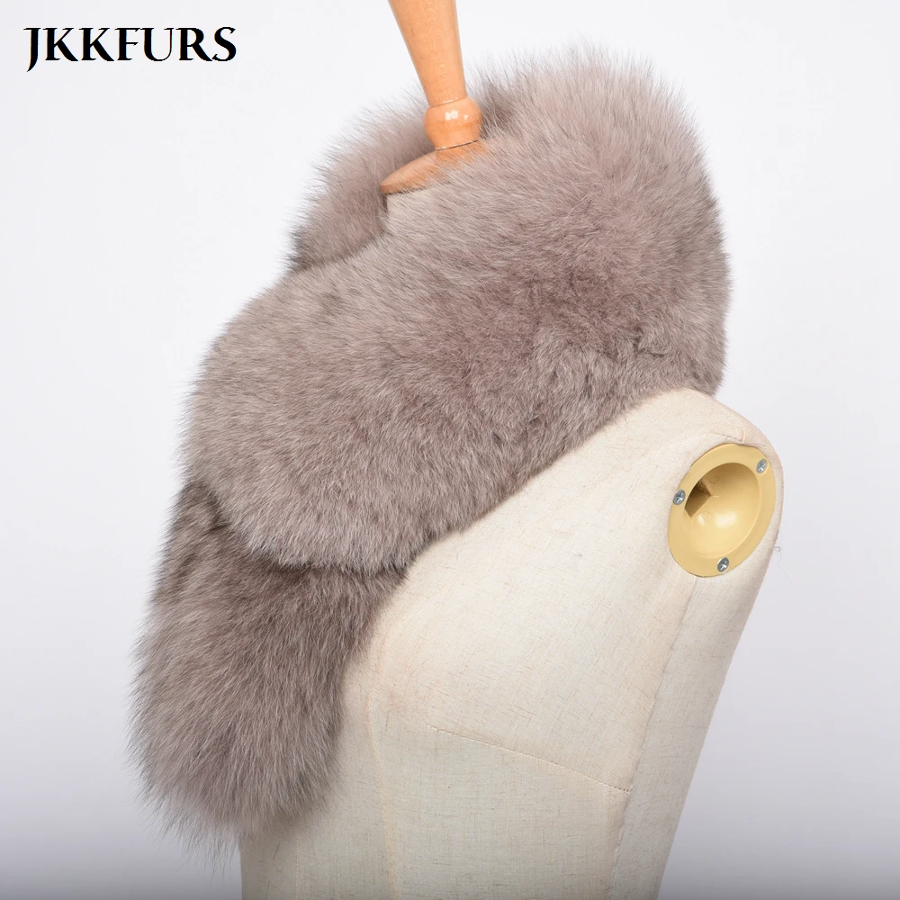 JKKFURS новые женские шарфы из натурального Лисьего меха зимние толстые теплые