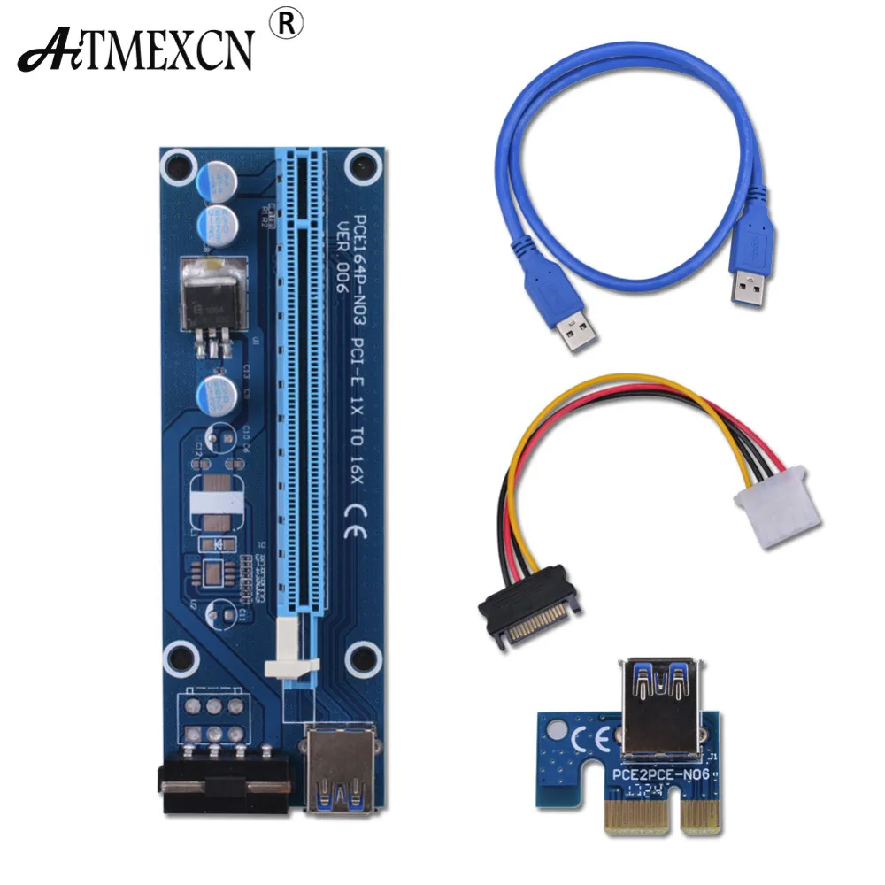 PCIe pci-e PCI Express Riser Card 1x к 16x USB 3.0 кабель SATA 4PIN IDE Molex Питание для btc шахтера горной