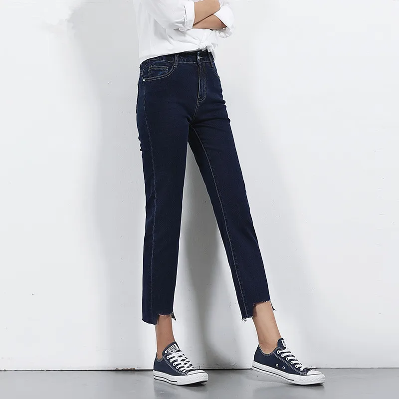 LEIJIJEANS весенние размера плюс 4 одноцветные Необычные манжеты высокая талия длина