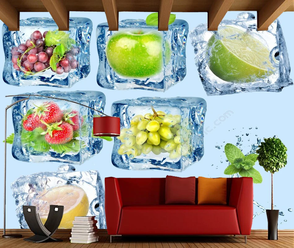 Современные фото обои фрукты внутри кубики льда 3d креативная естественная