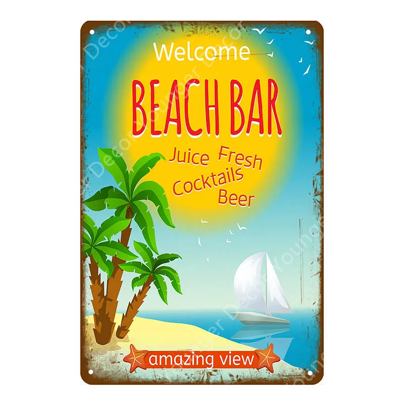 Металлические знаки Hello Summer плакат с изображением океана пляжа волн серфинга