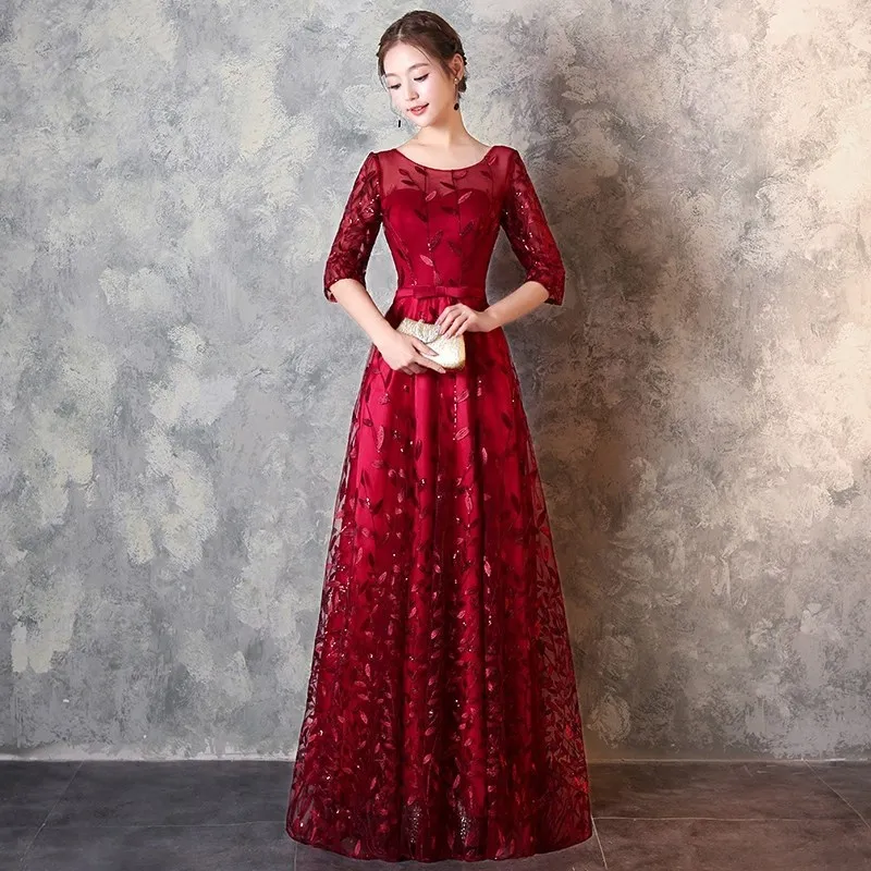 Красный Qipao модные длинные пикантные Cheongsam китайское традиционное свадебное Платье Иллюзия декольте платья для вечеринок Slim Fit