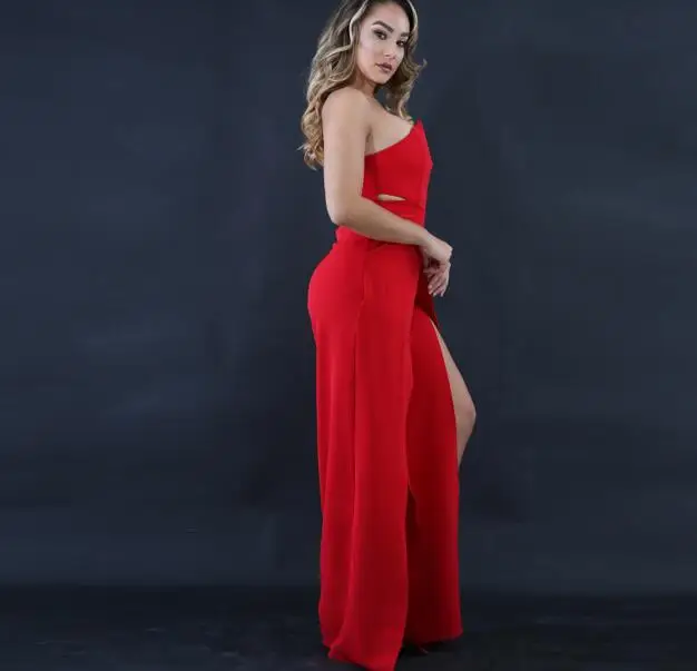 Элегантный вечерний комбинезон без бретелек облегающие брюки до бедра с