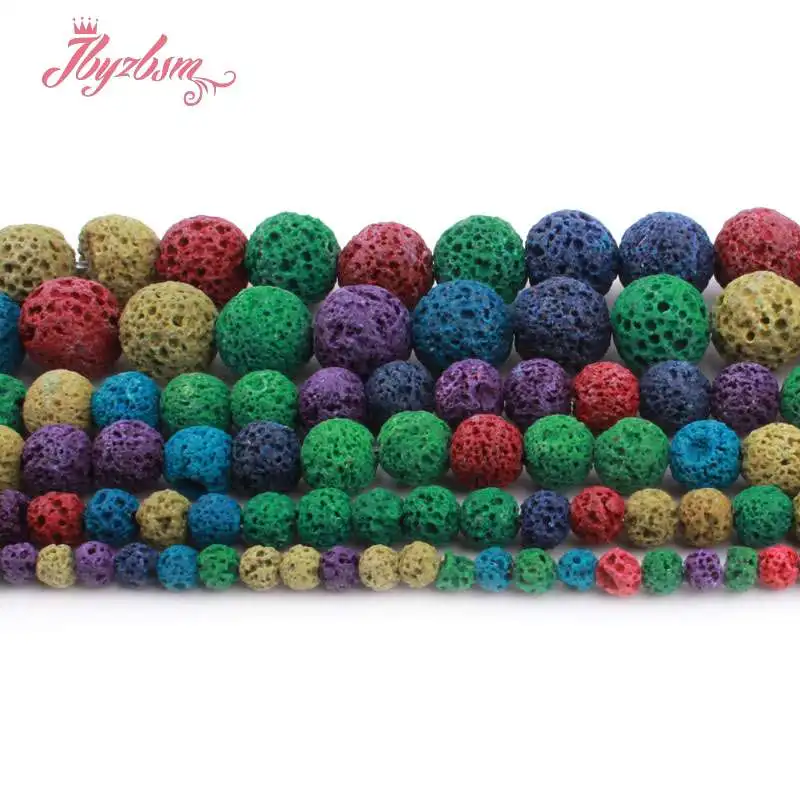 6 8 10 12mm Round Sponge Multicolor Volcanic Lava Rock Stone LooseBeads For Necklace Bracelats Jewelry Making 15&quot Free Shipping |