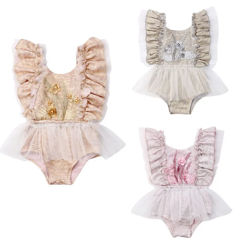 Sweet Baby Girls Lace Flower Romper 2019 Newborn Baby Girl Sleeveless Backless Romper Sexy Ruffles Mesh Jumpsuit Outfits Sunsuit