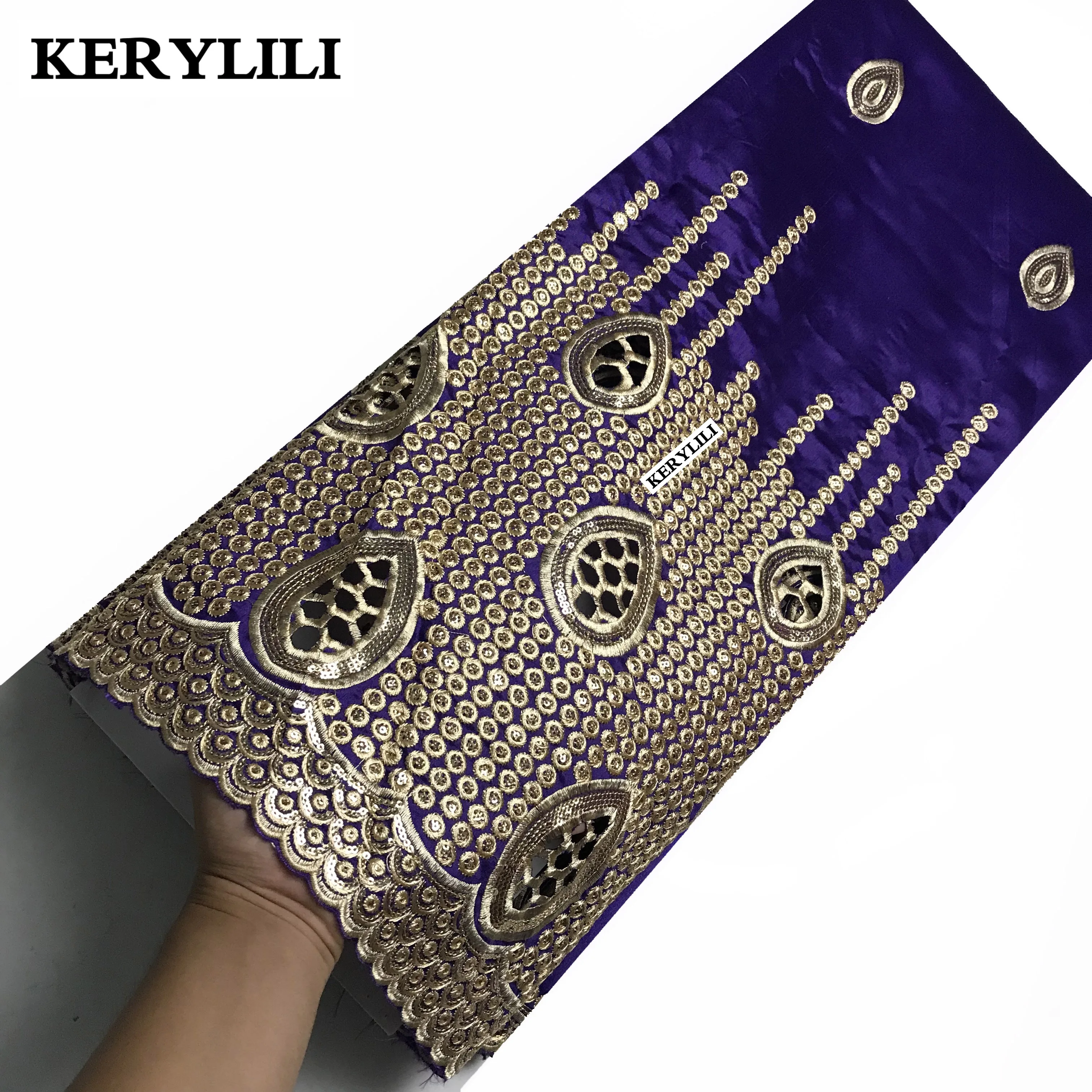 5 Yards Purple Raw Silk George Fabric African Lace Sequins Paillette Nigerian Style Party Wedding Clothes Sewing KRL-91682 | Дом и сад