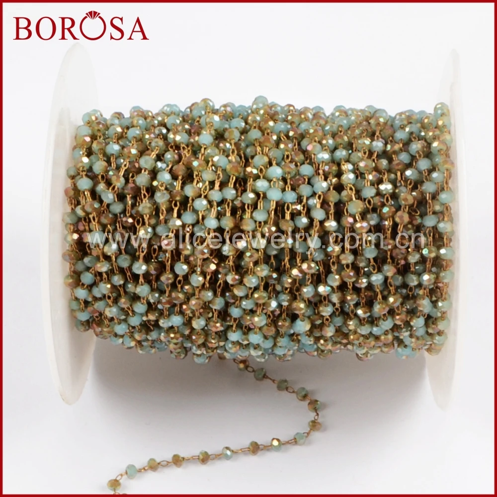 BOROSA 3 мм синие и желтые стеклянные бусины цепи Розария для Drusy ожерелье DIY
