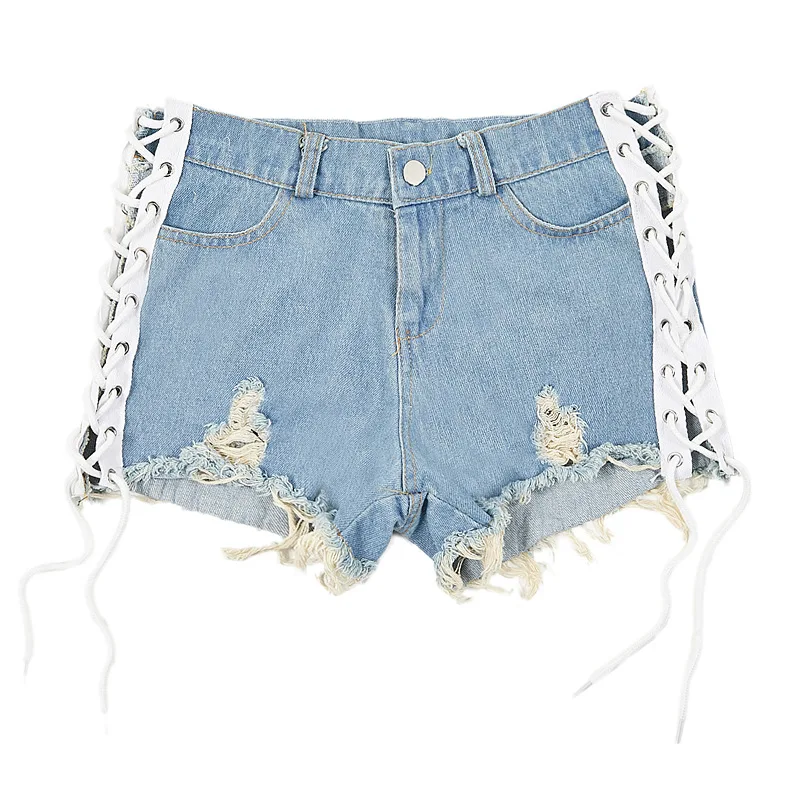 

Sexy Summer Women Denim Shorts Black Blue High Waist Ripped Short Jeans Femme Lace Up Bandage Hot Shorts Vintage Women's Jeans