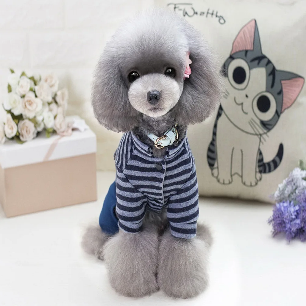 Комбинезон в полоску для собак Толстовка Комбинезоны щенков зимняя одежда
