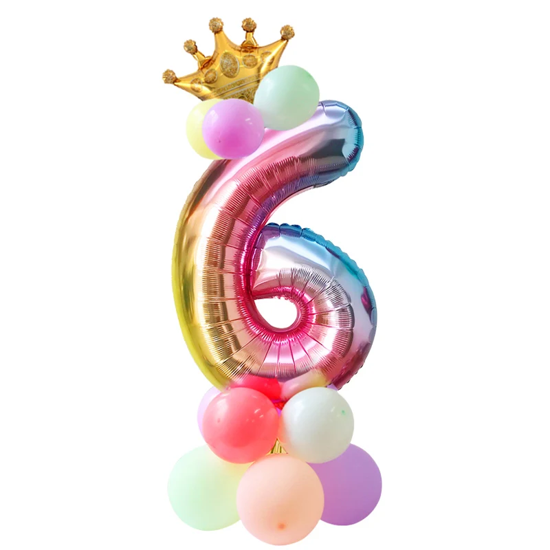 number balloon set 6 Единорог вечерние одноразовые набор столовых приборов набор бумажные стаканы для вечеринки тарелка торт Топпер детский день рождения для украшения детского душа - Цвет: number balloon set 6