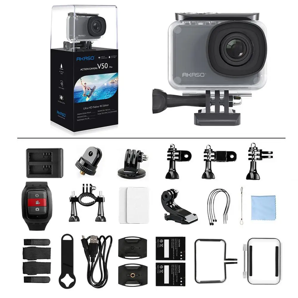 AKASO V50 Pro родная 4 K/30fps 20MP WiFi Экшн-камера EIS с сенсорным экраном 30m Водонепроницаемая Спортивная камера 4k с поддержкой внешнего Micro