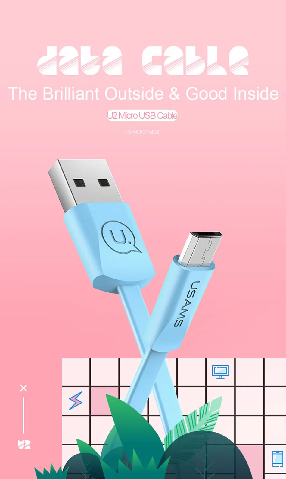 USAMS телефонный кабель для samsung huawei Android зарядный Micro USB кабель для синхронизации данных зарядный кабель 60 см/1,2 м шнур