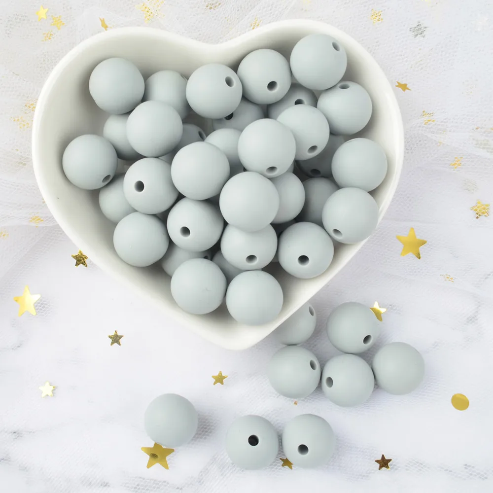 light grey LOFCA 30 шт. Силиконовые 12 мм бисер ребенок прорезывание зубов игрушка BPA бесплатно пищевого качества Детские Прорезыватели круглые свободные бусины DIY Уход ювелирные изделия ожерелье - Цвет: light grey