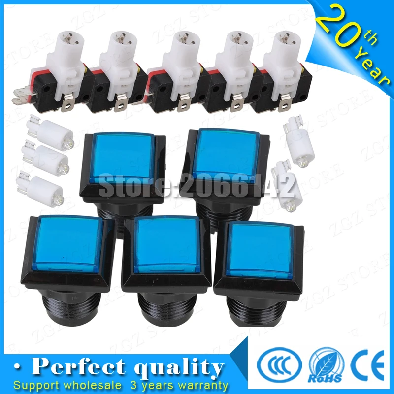 Square Arcade Push Button Switch Set of 5 (blue/Black) Leds button LED light console12 vled large game machine accessories | Спорт и