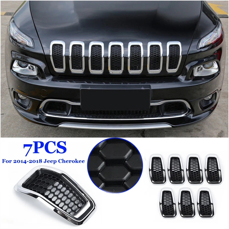 Передняя вставка сетчатая решетка Накладка для Jeep Cherokee- передние черные вставки для радиаторной решетки хромированные Чехлы Глянец 7x