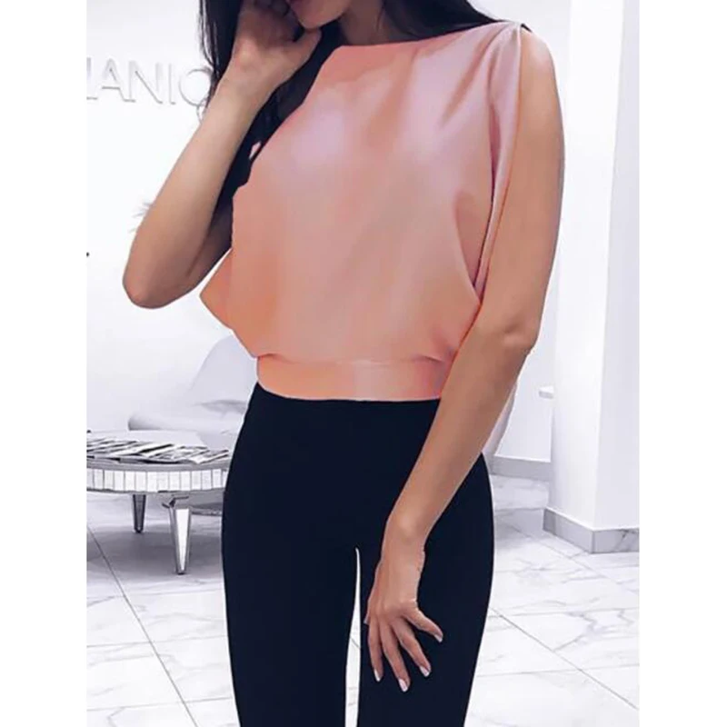 Женская блузка без рукавов с открытой спиной однотонная бантом элегантные