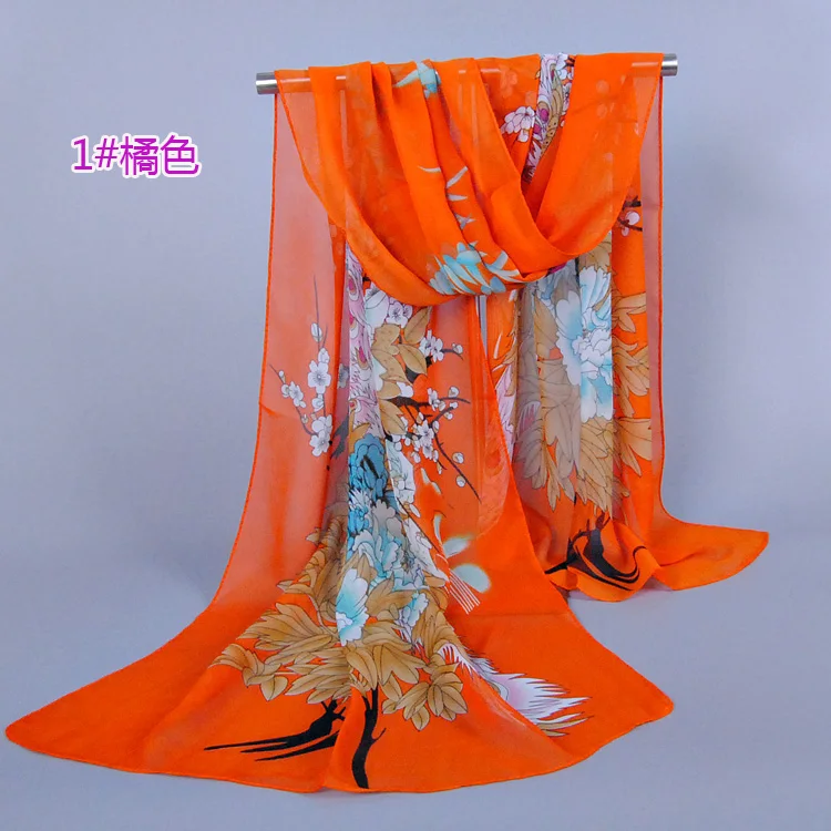 Женский модный пляжный шарф с цветочным принтом павлина шифоновые шарфы Новый