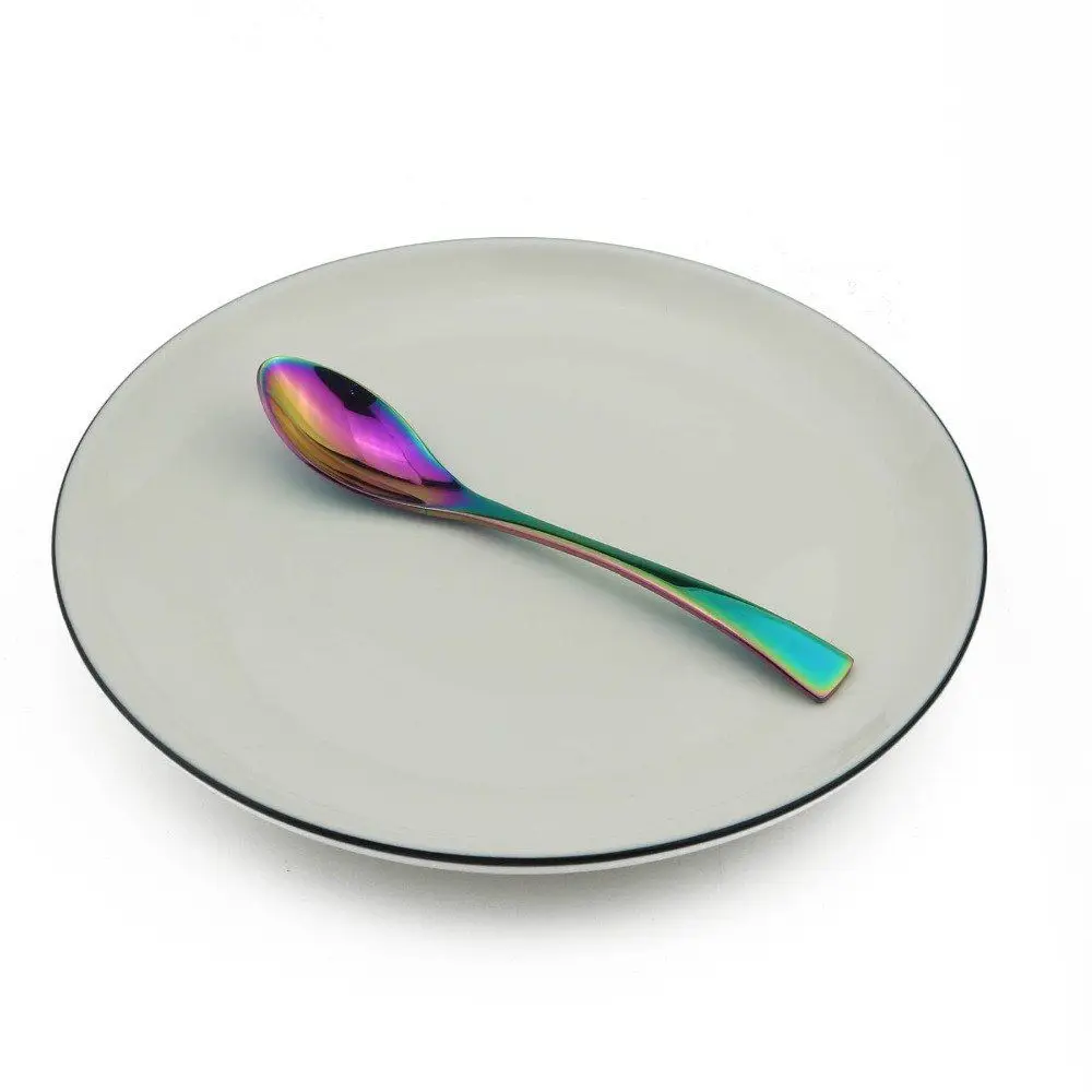 5PCS Shiny Black Blue Rainbow Dinnerware Set Stainless Steel Tableware Cutlery Dinner Knife Dessert Cake Fork Chirstmas | Дом и сад