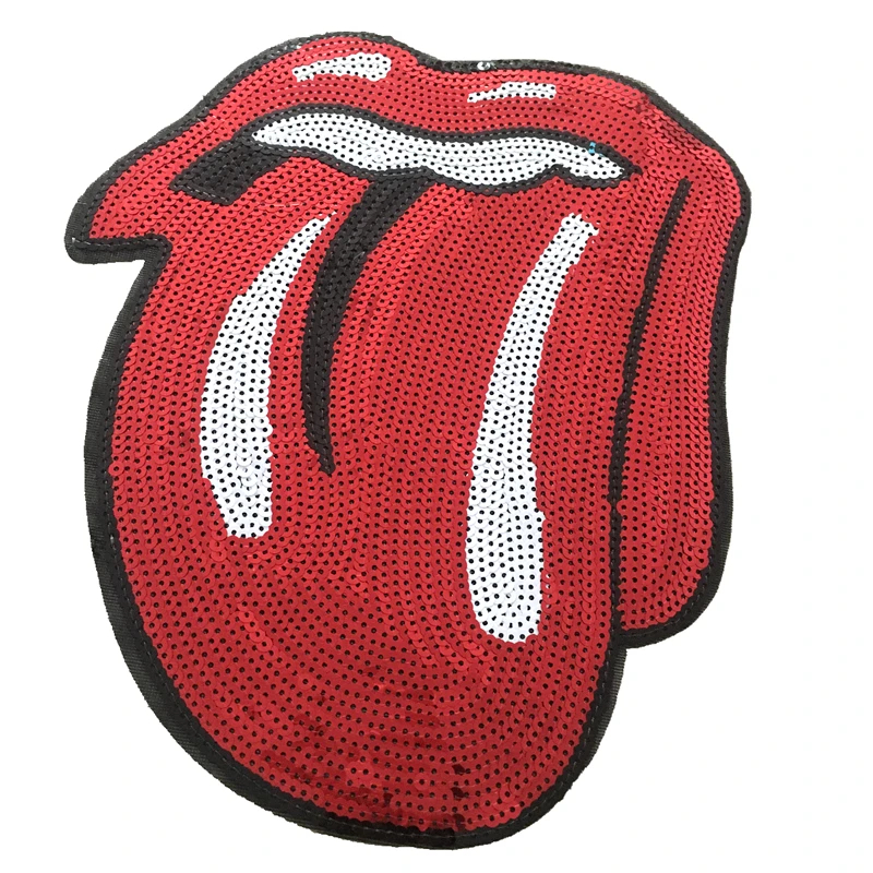 

New Red Tongue Sequined Iron On Patches for Clothes Bags DIY Garment Accessories Large Mouth Sequins Patch Sewing