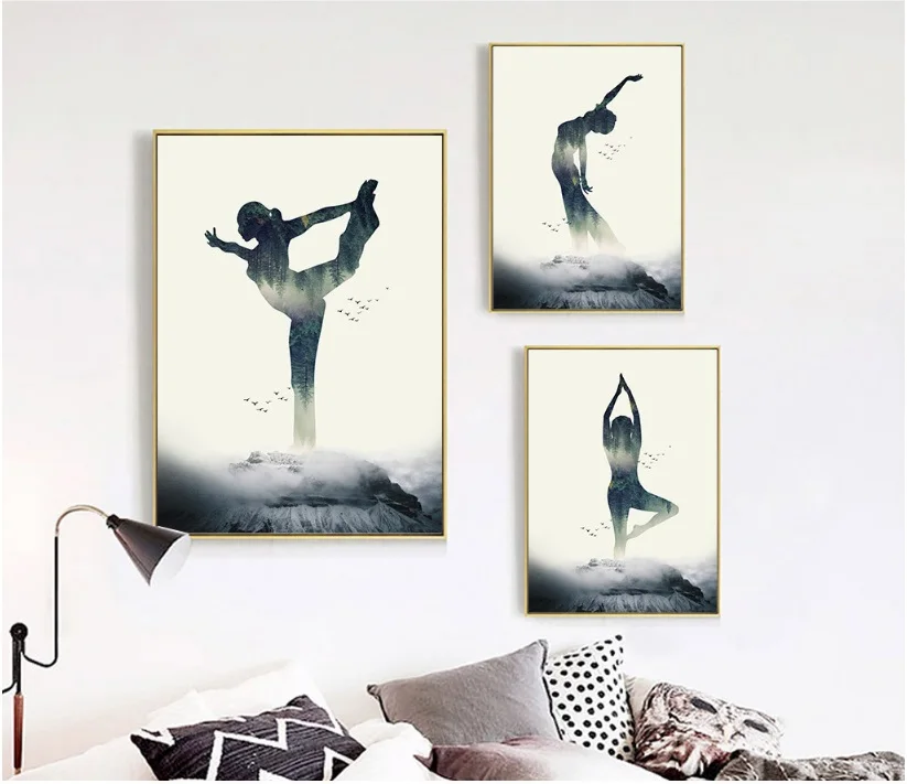 

Modern Minimalist Yoga Figure Silhouette Canvas Art Print Painting Poster Wall Pictures For Living Room Home Decoration Unframed