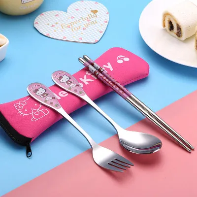 Модная Посуда Столовые приборы посуда рисунок «Hello Kitty» комбинированных ложек и вилок Пособия по кулинарии набор посуды кастрюля для быстрого приготовления аксессуары лагерь Кухня - Цвет: 9