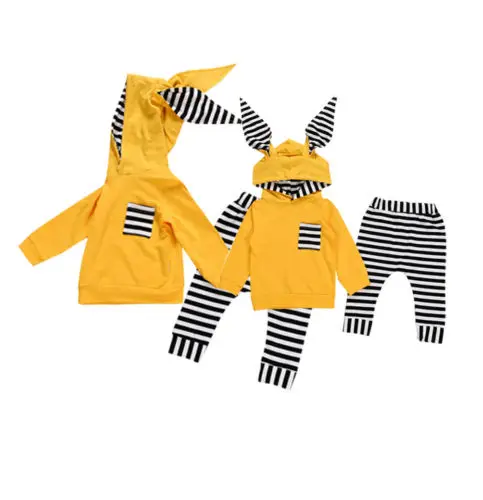 2018 Autumn 2pcs Newborn Infant Baby Boy Girl Casual Clothes Cartoon Bunny 3D Ear Long Sleeve Hoodie Tops+Pants Outfit Set | Детская