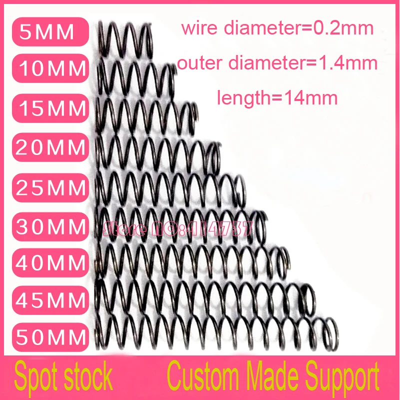 

50 шт., пружины 0,2*1,4*14 мм, 0,2 мм, внешний диаметр 1,4 мм